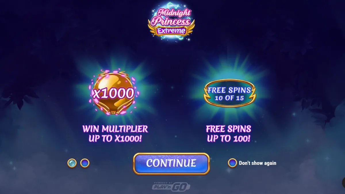 Midnight Princess Extreme slot game screen with anime warrior princesses